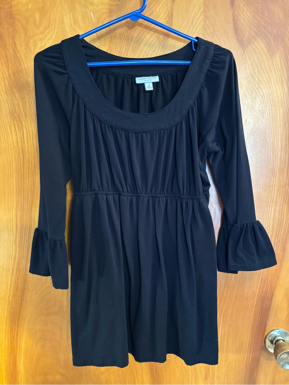 Liz Lange Black Scoop-Neck Long Sleeve Maternity Dress with Ruffle Cuffs
